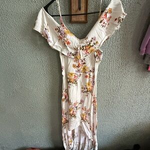 Rewind Strapless Floral Dress - Cream and Multicolor